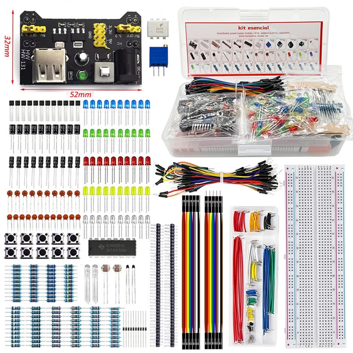 Start 830 Breadboard Kit MB-102 for UNO R3 Component Pack Beginner  Electronic Components Electrolytic Capacitor Resistor led