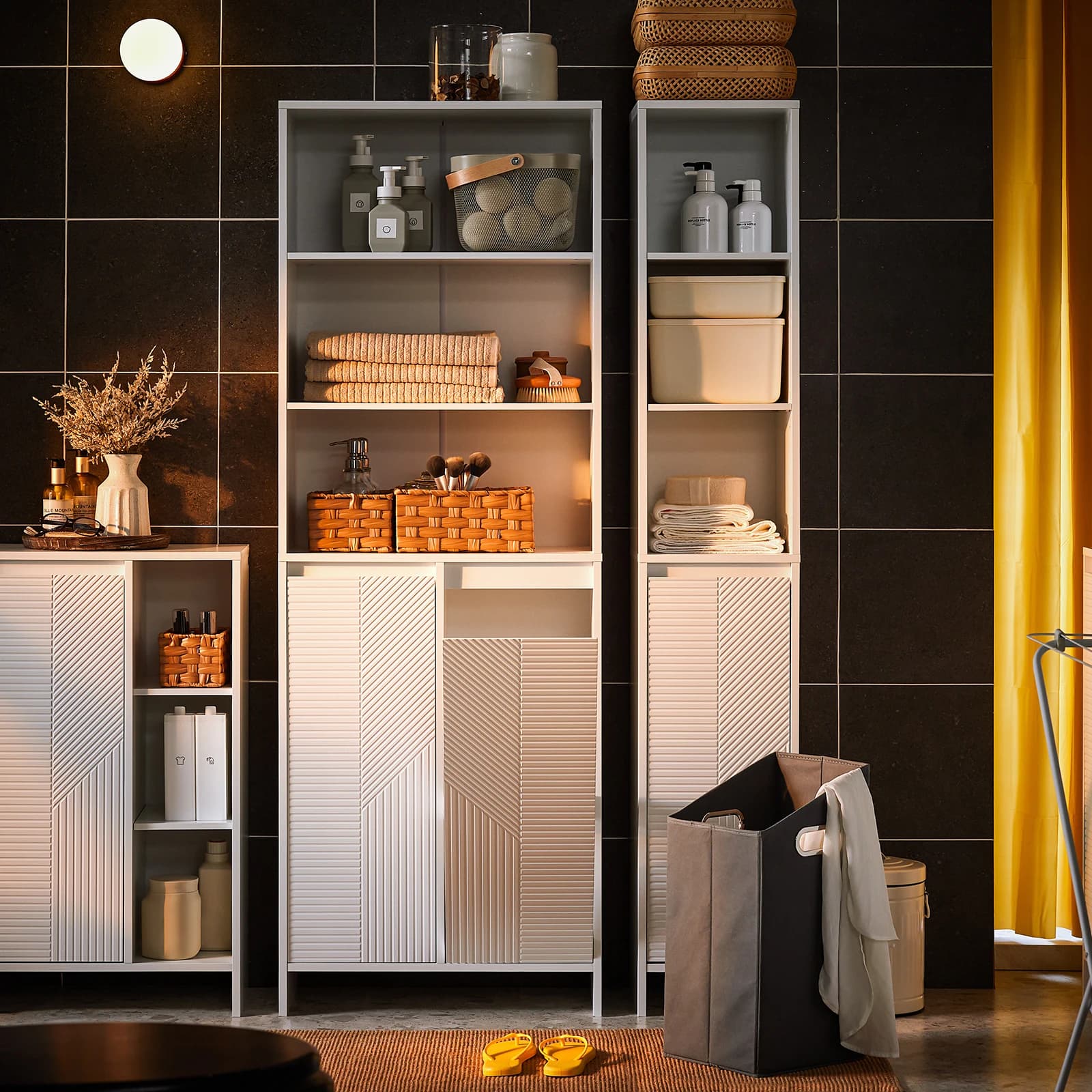 SoBuy BZR155-W Narrow Bathroom Cabinet with laundry basket, Bathroom High Cabinet with Doors & Shelf for bathroom 60x30x171