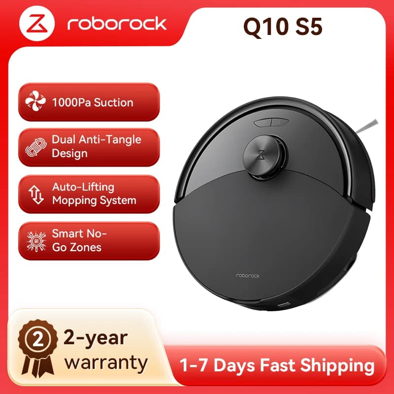 Roborock Q10 S5 robot vacuum cleaner with mopping function, 10,000 Pa Hyper Force suction, Dual Anti-Tangle System, Auto Lifting Mopping