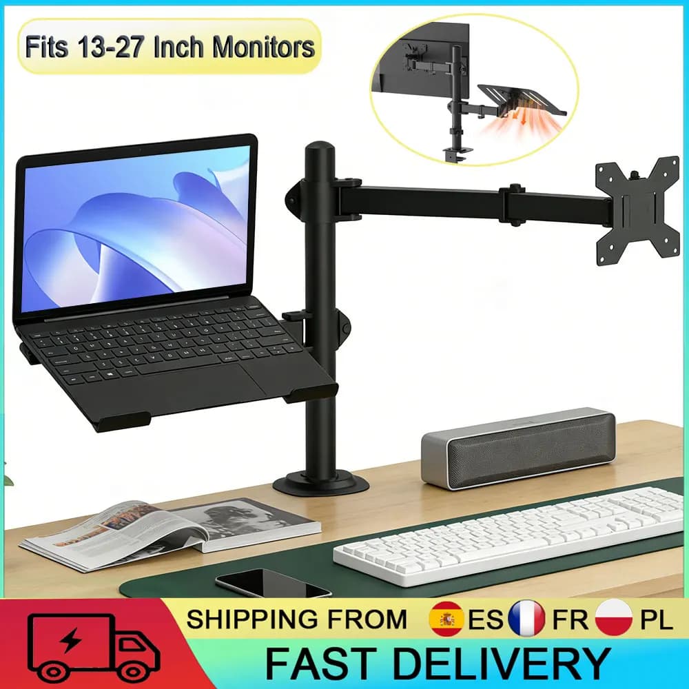 2 in 1 Monitor Laptop Stand,Fits 13-27 inch Monitors,Up to 17 inch Laptops,Fully Adjustable Dual Monitor & Laptop Mount,For Office Desktop Small Space