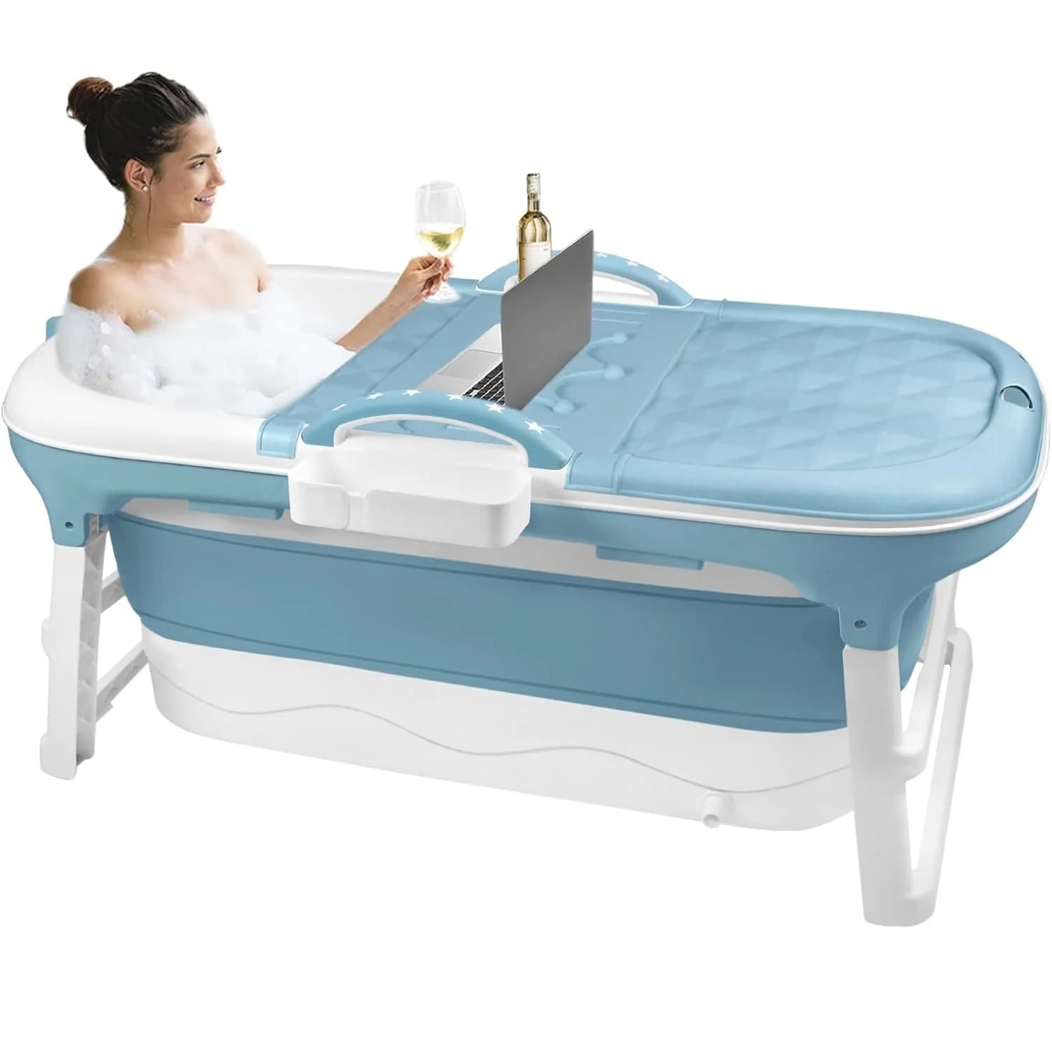 Foldable bathtub for adults, ideal for small bathroom, practical and portable, 118x60x53 cm, blue/gray/Pink