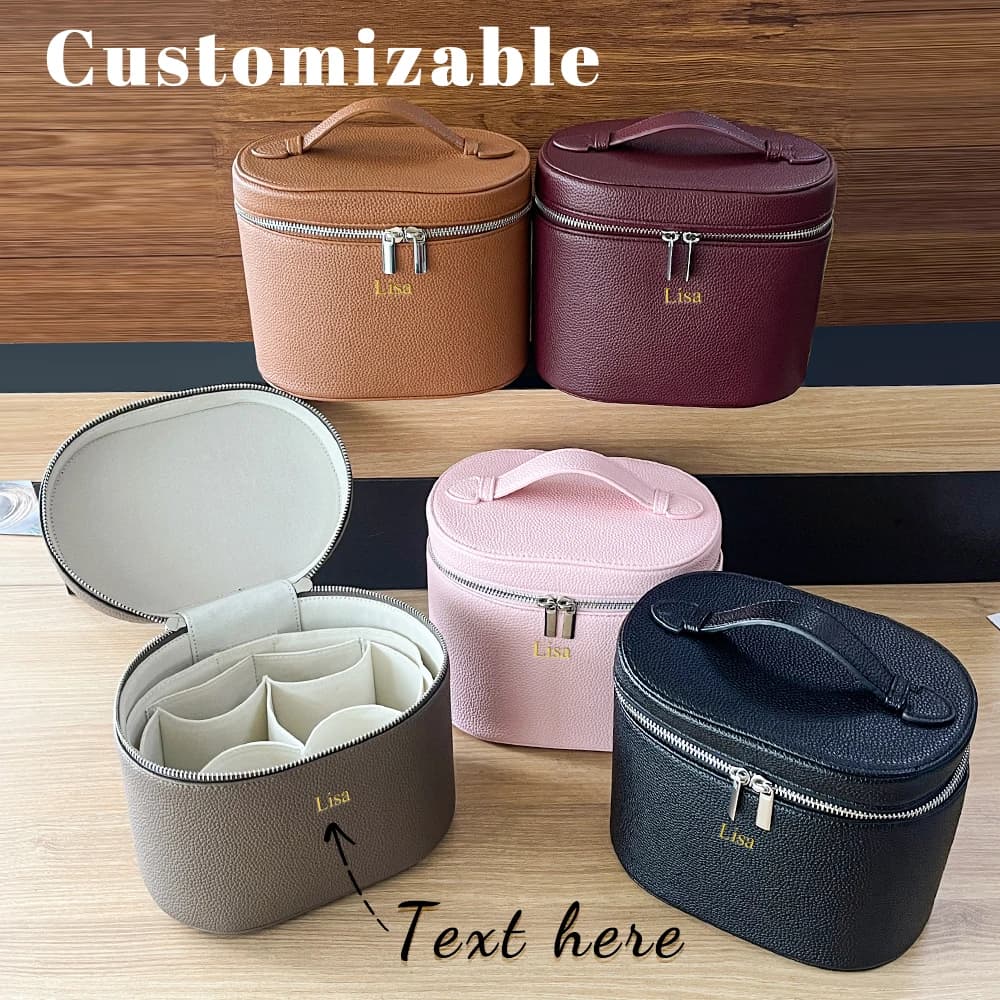 Customizable Names and Letters, Travel Portable Cosmetic Bag Large-capacity PU Leather Cosmetic Box with Internal Storage Box,
