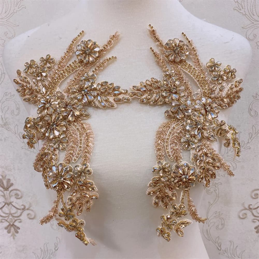 1pair High Quality Clothing Beaded Accessories Rhinestones Applique Patches For Clothing  DIY