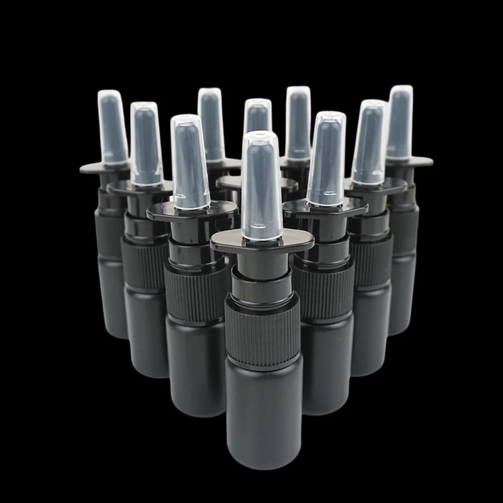 20/50/100pcs Customized 10ml HDPE Black Nasal Spray Bottle with Fine Black Nasal Sprayer Empty White Mist Nose Sprayer Bottle