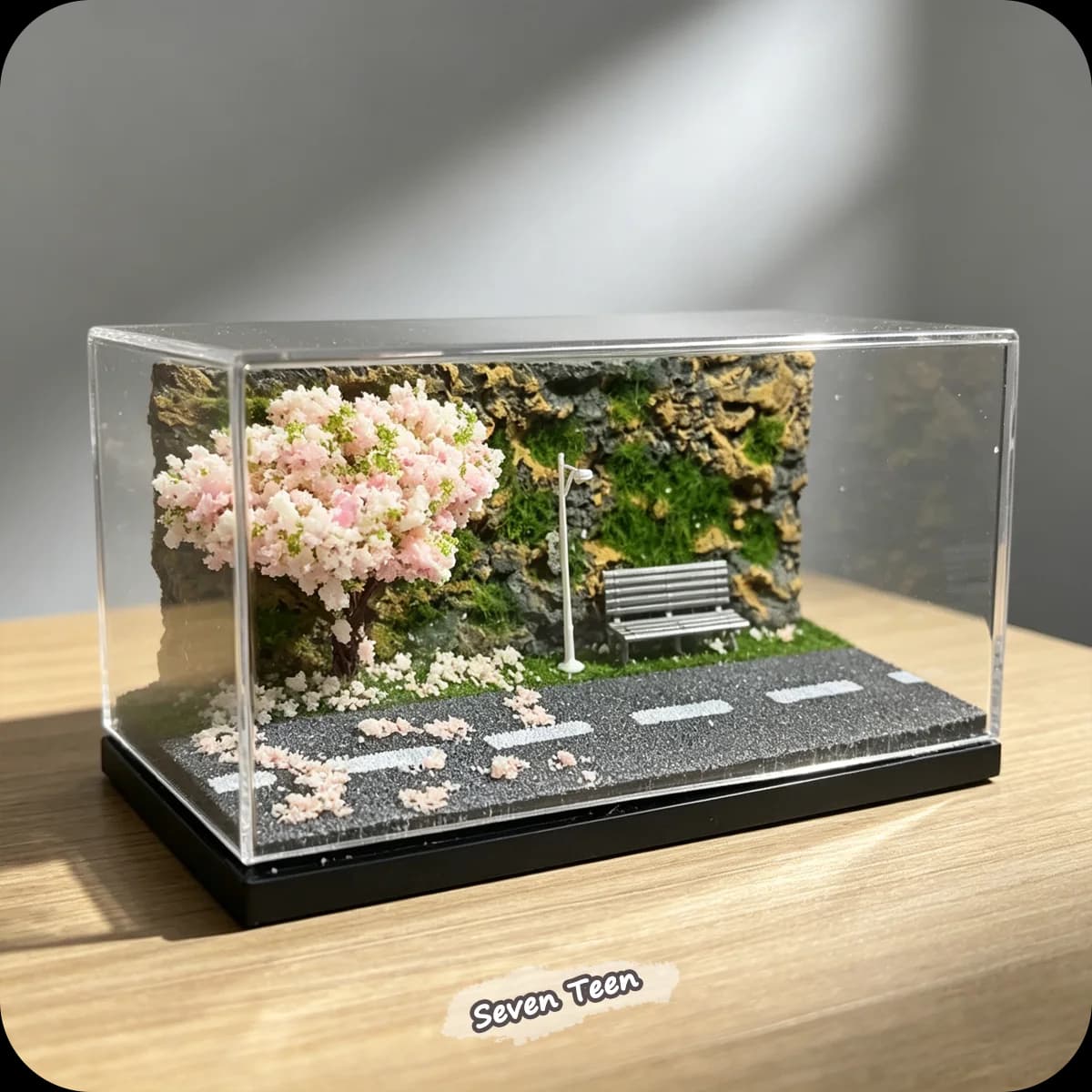1:64 Cherry Blossom Road Car Model Scene Acrylic Display Box Miniature Ornament Model Photography Collect Hobby Boy Gift