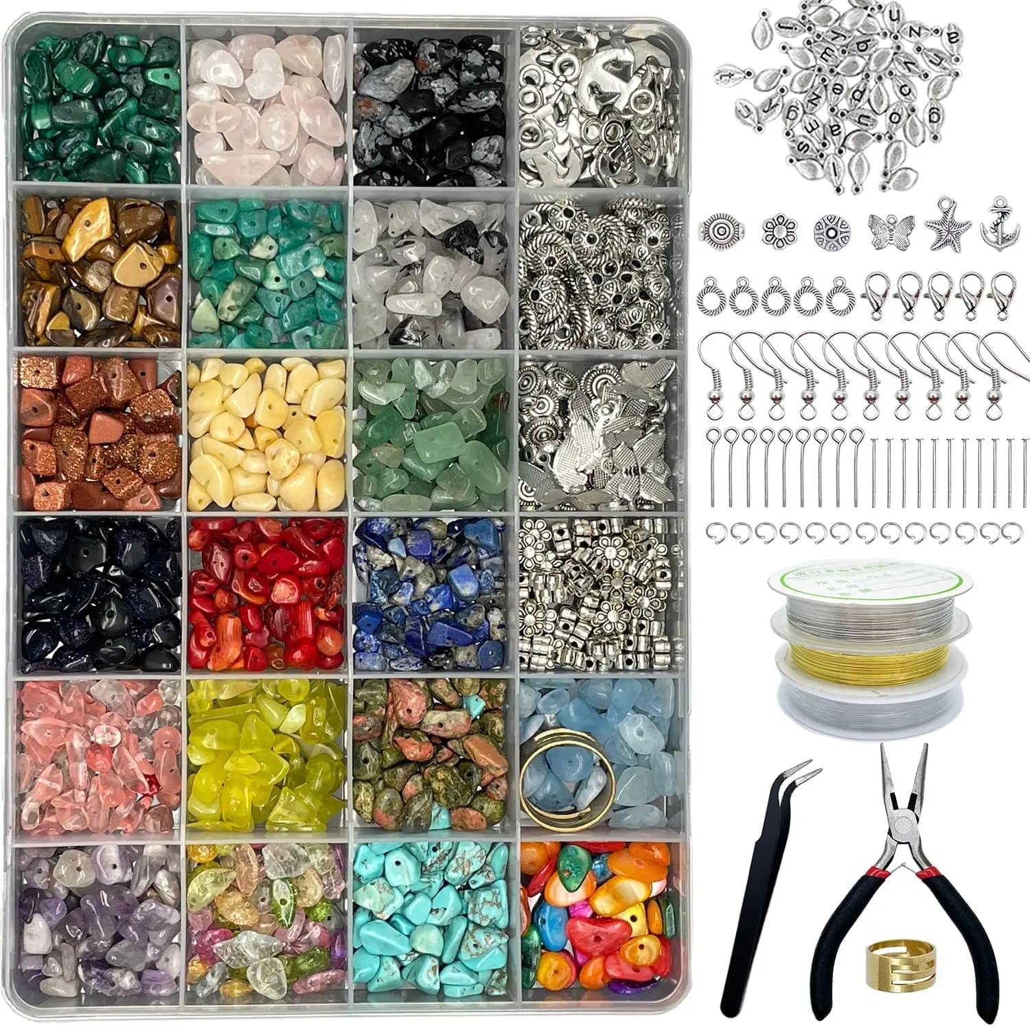 1587 PCS Jewelry Making Kit Handmade charm bracelet making set adult stone bead DIY bracelet/necklace/earring/ring