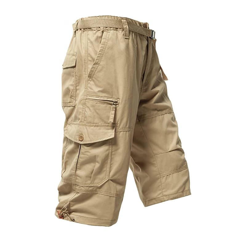 Mens Cargo Shorts 100% Cotton Casual Running Shorts Elastic Waist Hiking Outdoor with a Belt