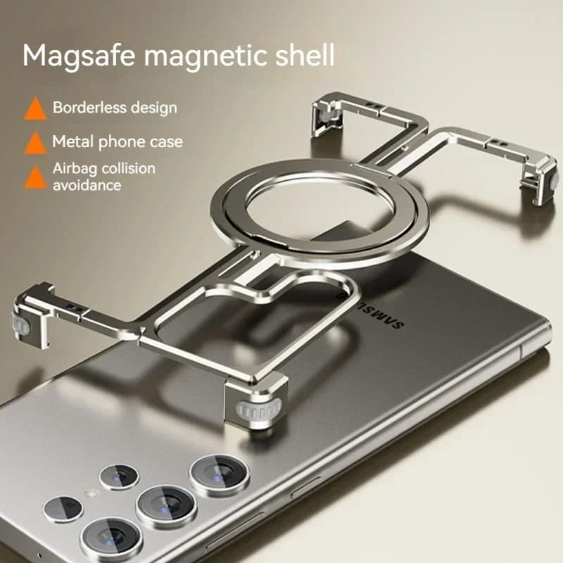 Aerospace Grade Aluminum Alloy Frameless Phone Case For Samsung Galaxy S24 Ultra S23Ultra 360 Rotating Holder