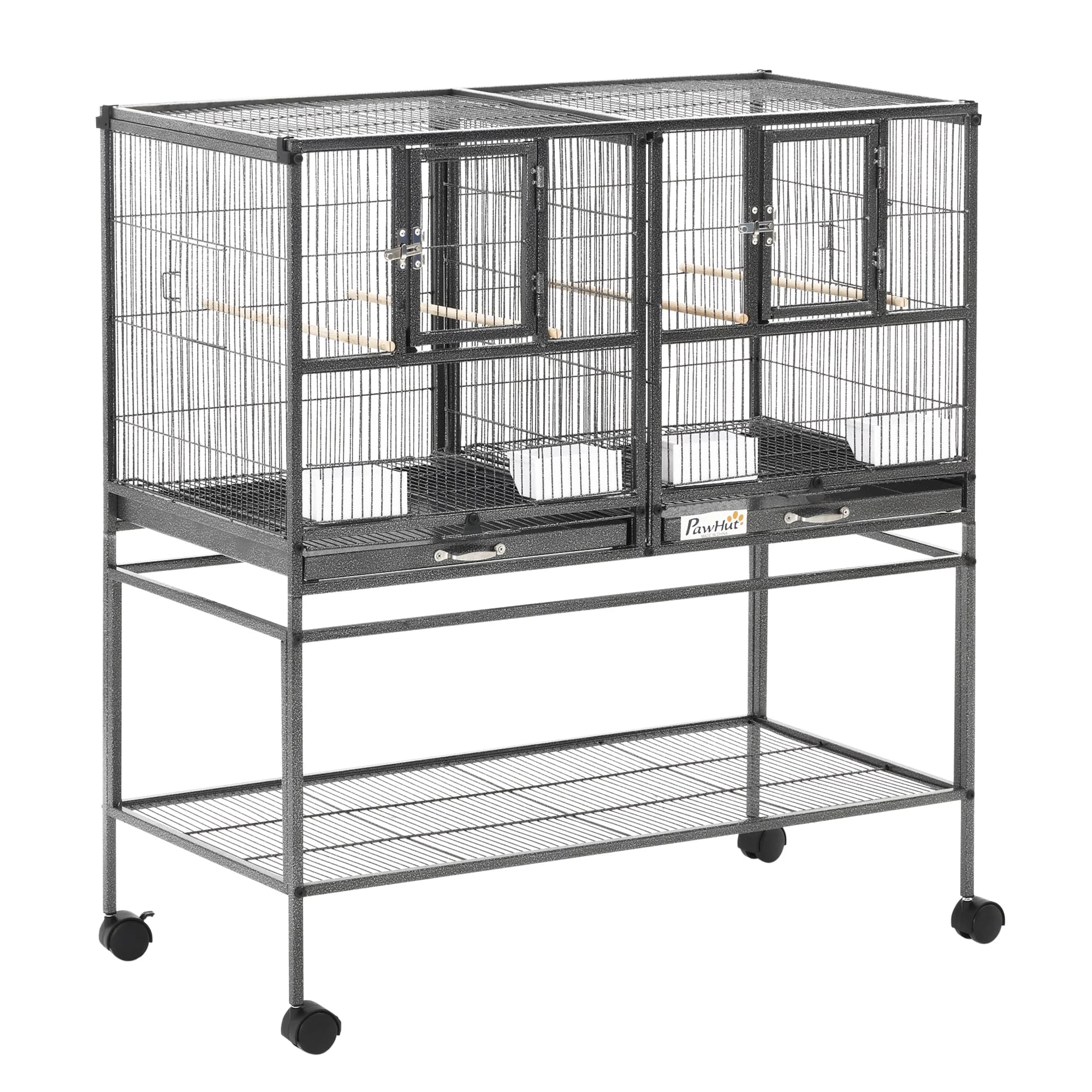 Pawhut Cage for Small Birds with 2 Trays 4 Feeders 4 Perches