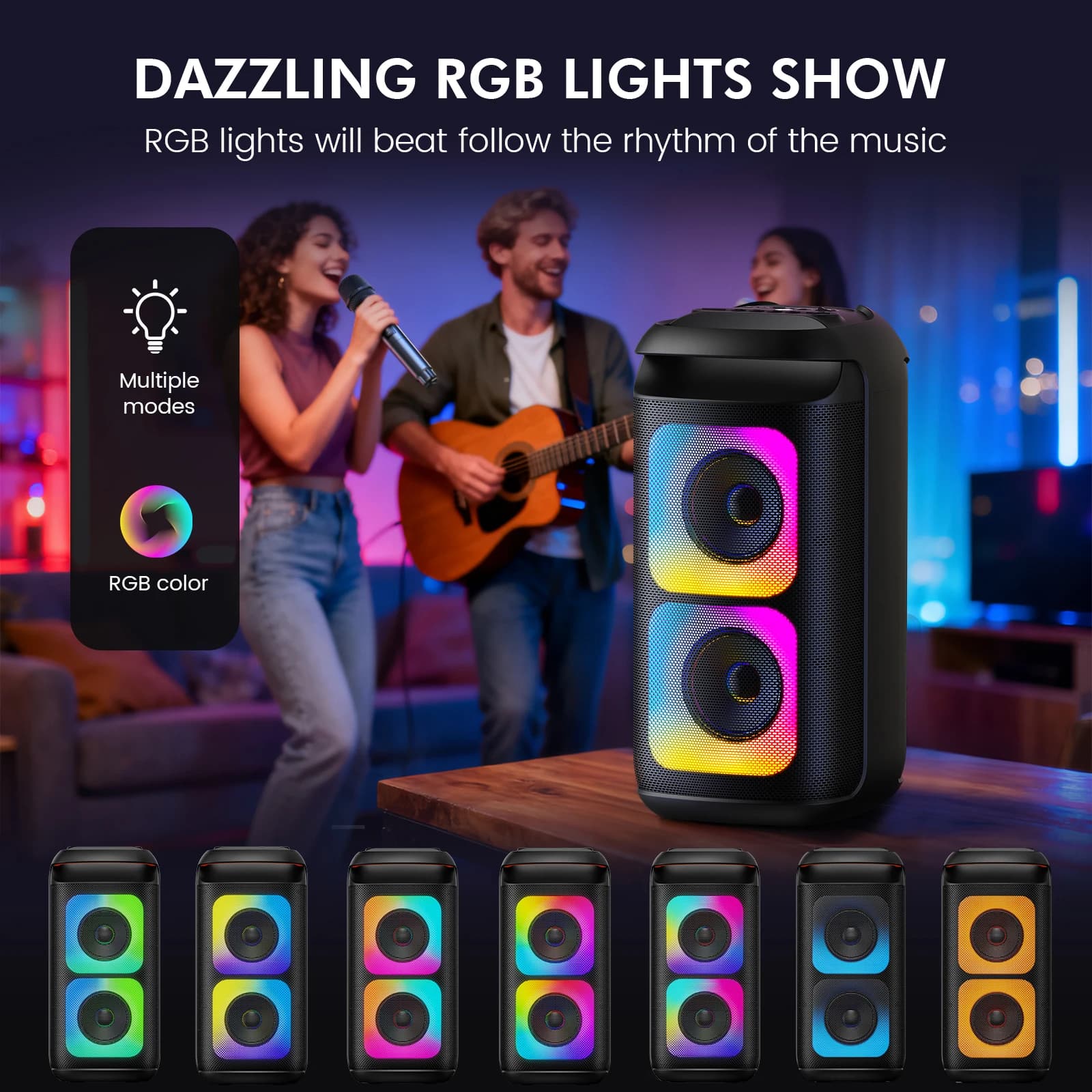 Karaoke Machine with 2 Wireless Microphones, Portable Bluetooth Karaoke for Adults, Powerful Dual 8" Subwoofer Karaoke Boombox, LED Lights, 3D Sound,