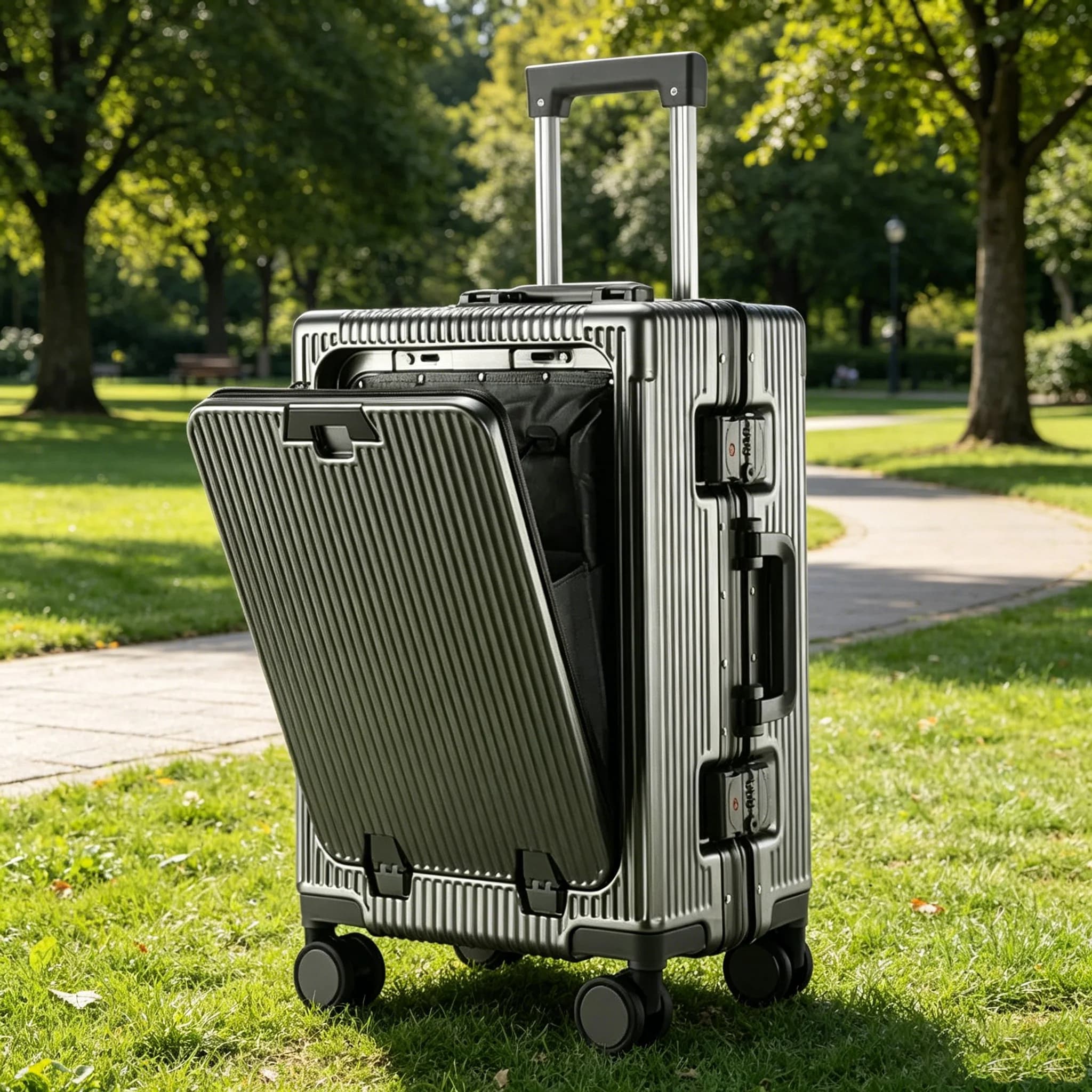 20 Inch Large Capacity Travel Suitcases Multifunctional Combination Lock Suitcases on Wheels Front Opening Travel Bag