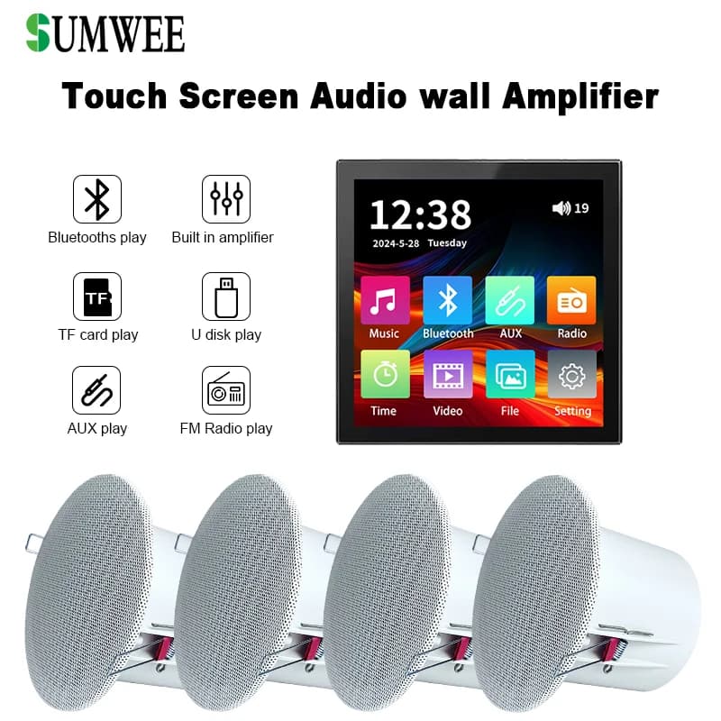 Home Audio 4 Inch Touch Screen Wireless Bluetooth-compatible Wall Amplifier Fm Radio Ceiling Speakers Control Panel Sound System