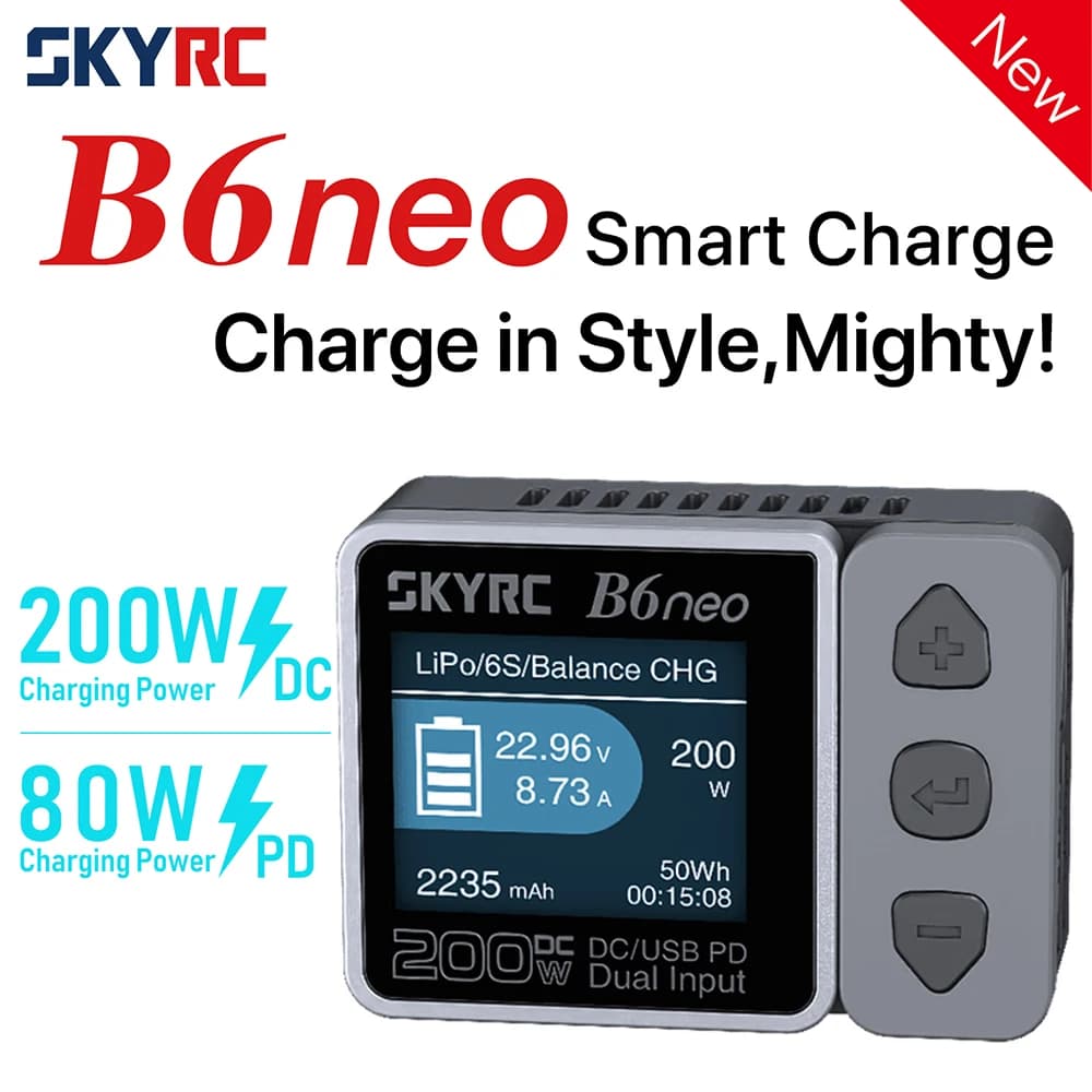 SkyRC B6neo Smart Charger DC 200W PD 80W LiPo Battery Balance Charger SK-100198 Compact 6S Charger Discharger Skyrc b6 neo
