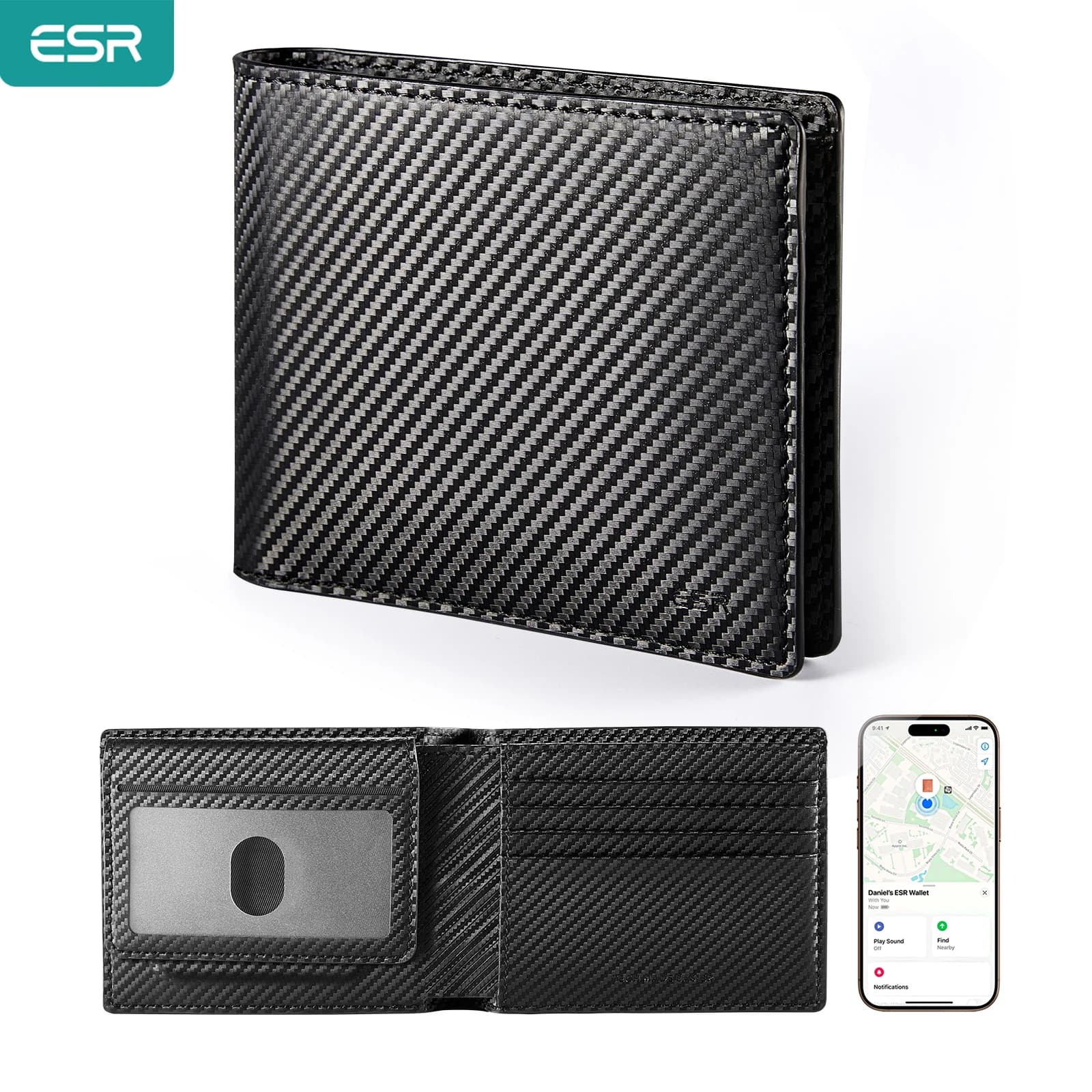 ESR Geo Wallet with Find My Holds 9 Cards and 15 Bills Slim Bifold Card Holder RFID Blocking Storage Wallet for Men