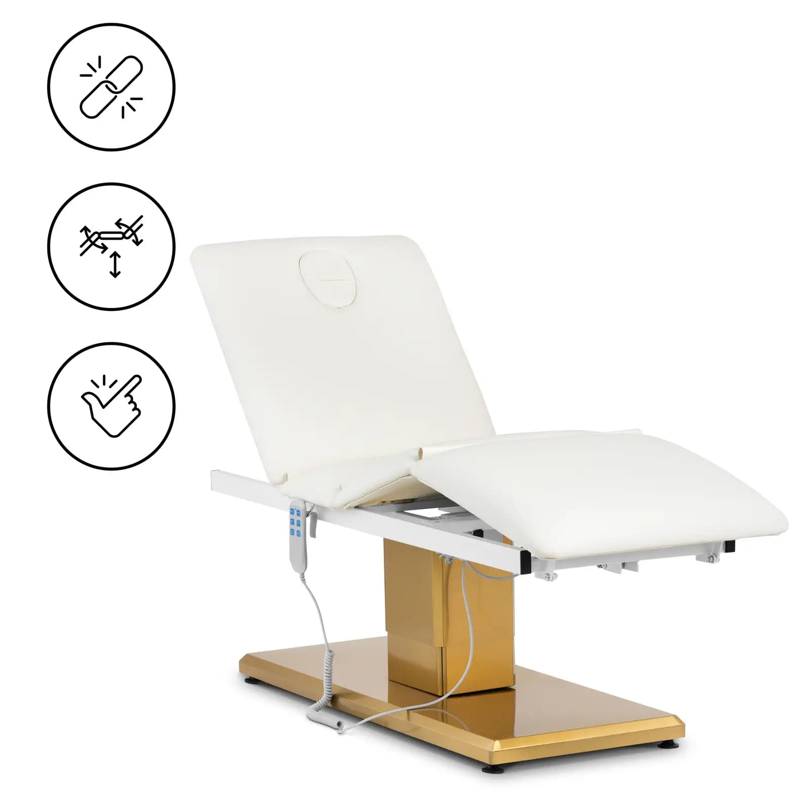 Lettino per estetista - 300 W - 190 x 65 x 60 - 73 cm - 200 kg - Bianco/oro | physa