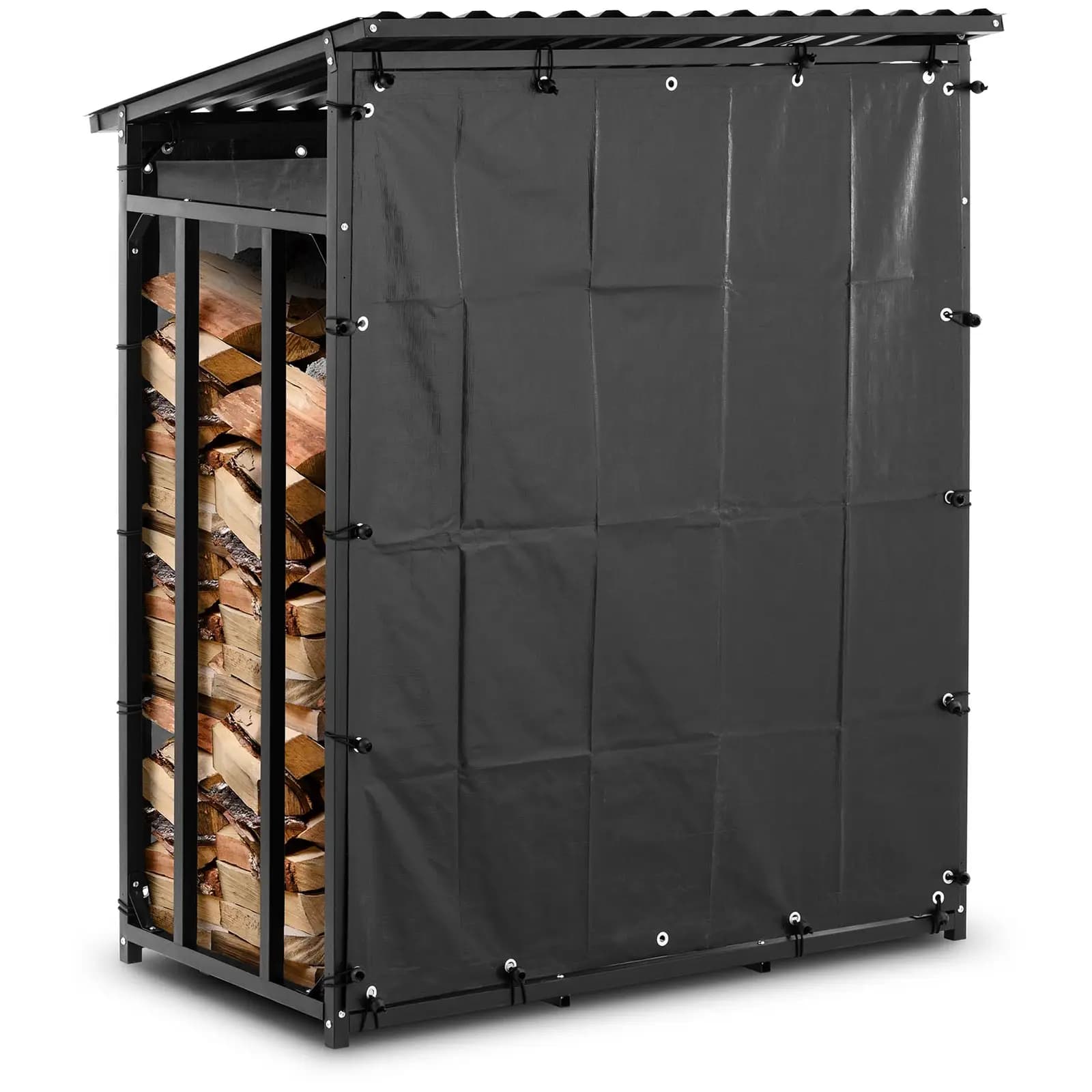 Portalegna - Con telone e tetto - 600 kg - 137 x 90 x 171 cm - Nero | hillvert