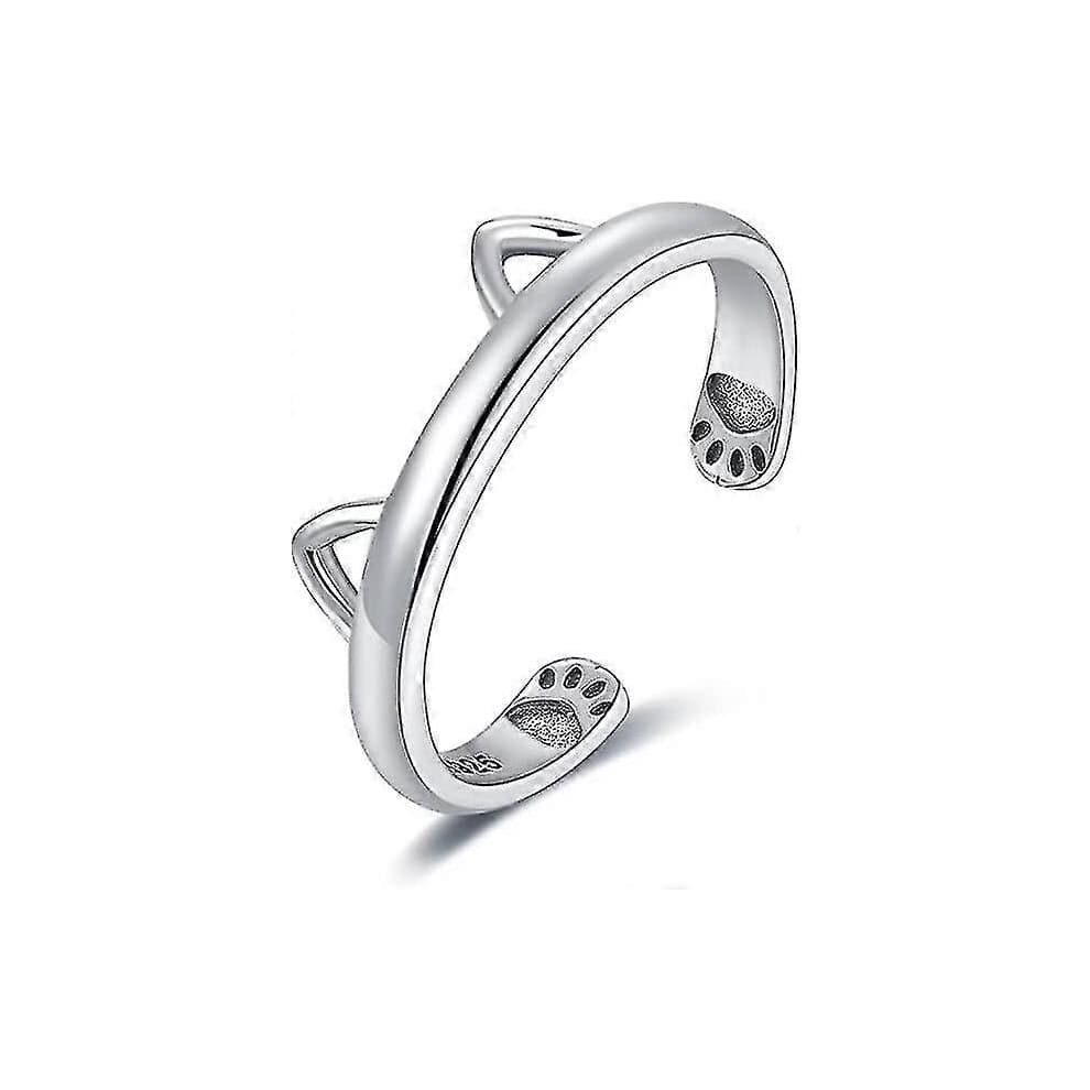 Women's Silver Ring, Cat Paw Print Opening Adjustable Ring