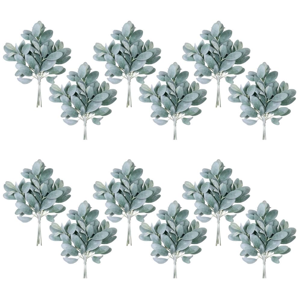 48Pcs Artificial Flocked Lambs Ear Leaves Stems Faux Lamb's Ear Branches Picks Greenery Sprays for Vase Bouquet Wreath