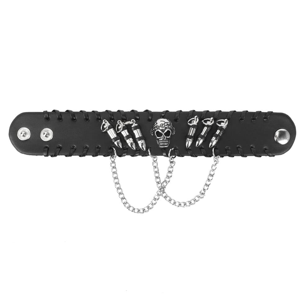 Black Men's Gothic PU Leather Skull Wristband Bracelets