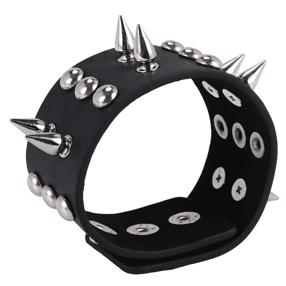 Metal leather men bracelet with Spikes Studded Black