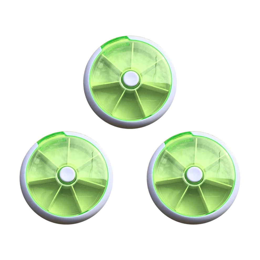 7 Day Pill Dispenser, Round Box, Rotary Style Cases Green