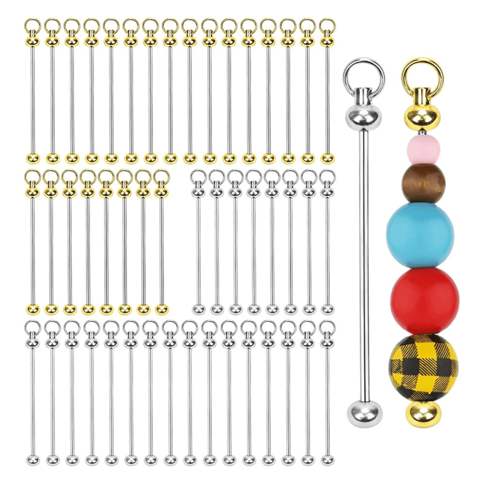 50pcs Blank Beadable Keychain Bars, Metal Bead A