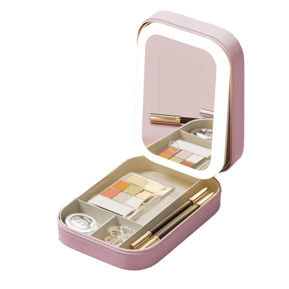 LED Mirror Makeup Storage Box - Portable Travel Cosmetic Case, A