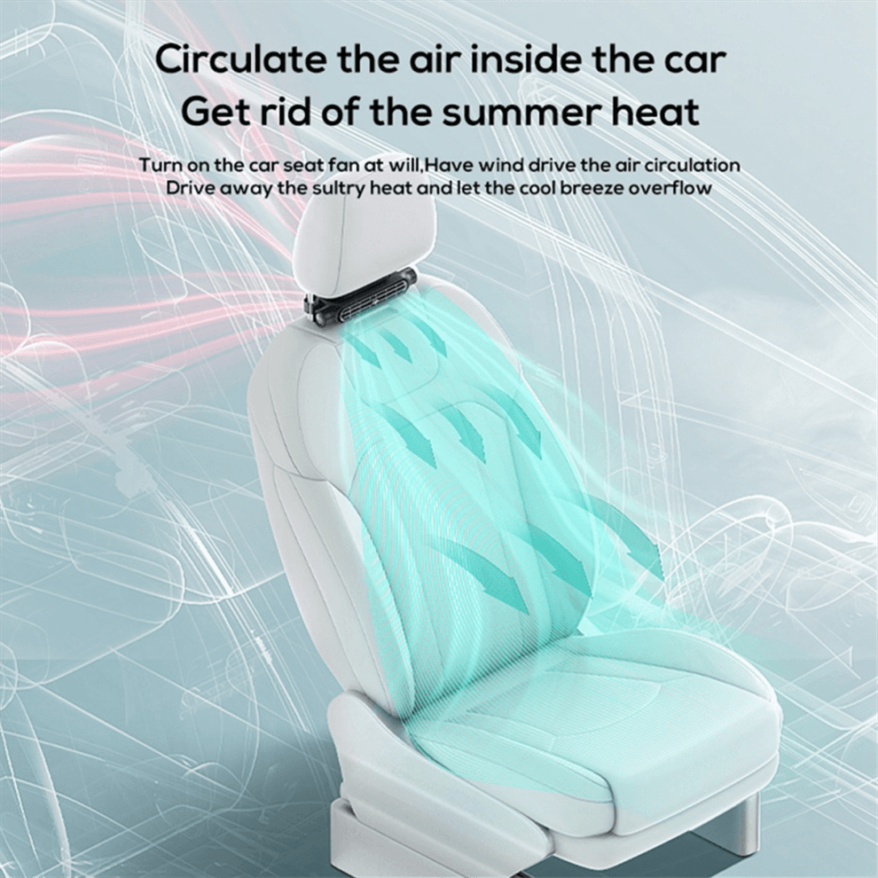 Car seat fan, portable, USB powered, car headrest cooling