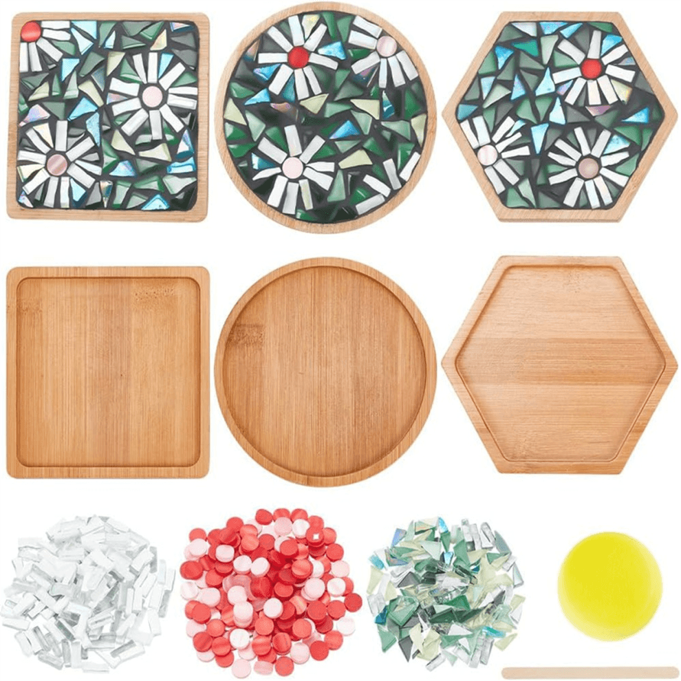 3 Styles DIY Mosaic Craft Set Floral Mosaic Bamboo Coaster Set