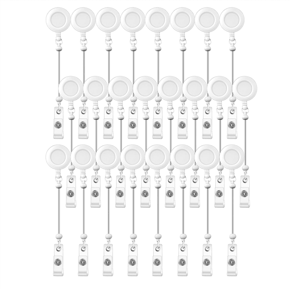24 Pcs Beadable Badge Reel Retractable Clips Holder for Beads White