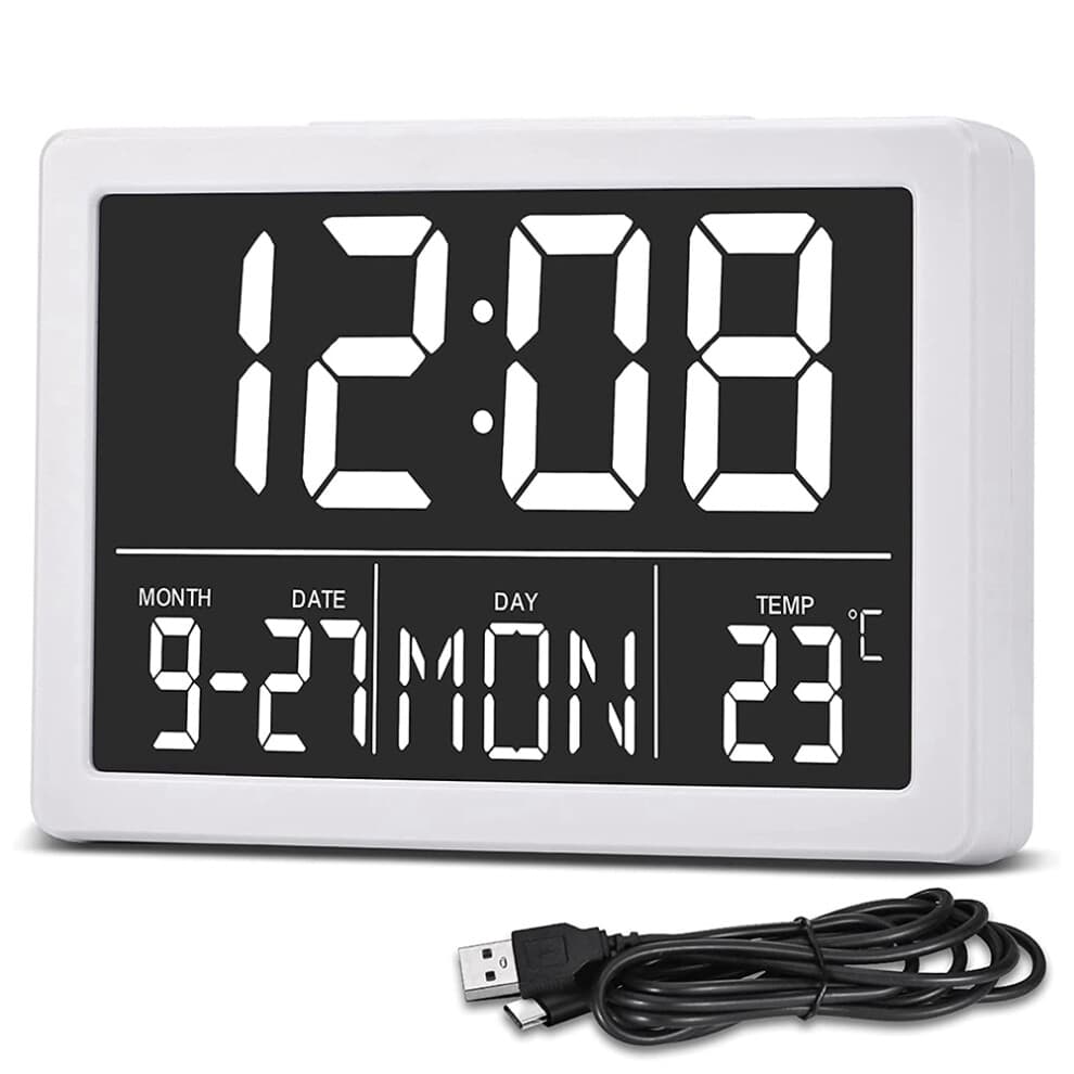 Alarm clock Digital Alarm Clock LED Time Display , Alarm Clocks, Alarm Settings, Adjustable Bedside Clock Volume for Bedroom white