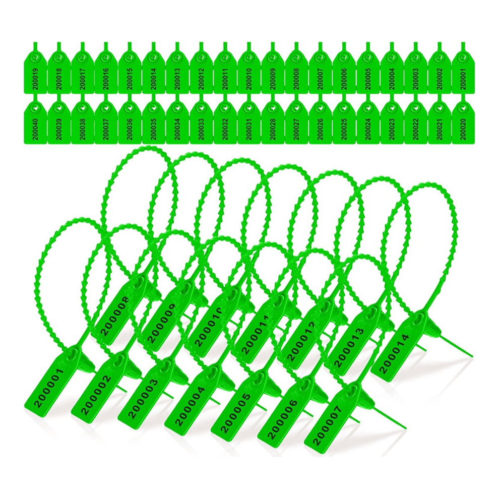 2000 PCS Plastic Tamper Resistant Seal Label Security Number Zipper Collar 250mm Length Green