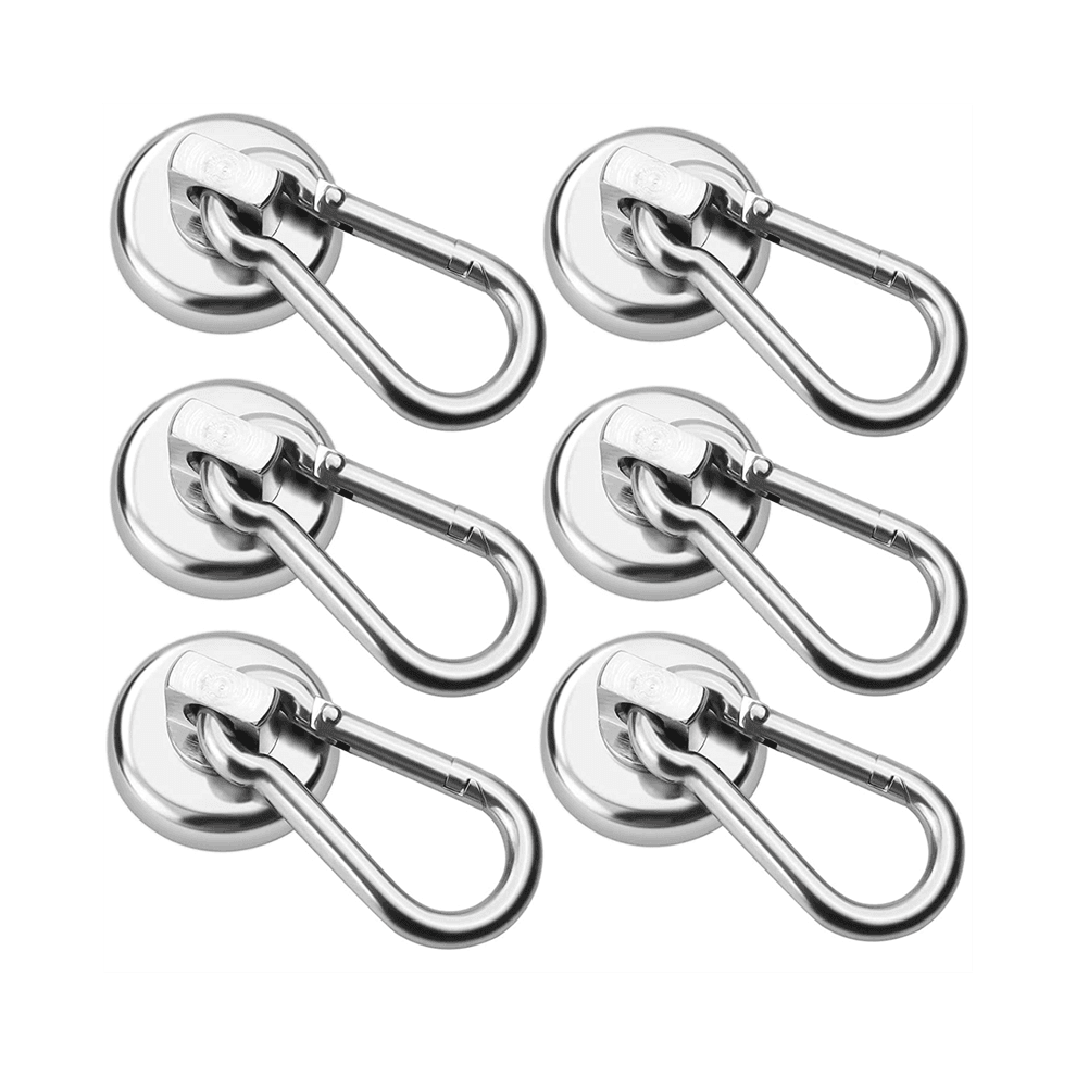 6 Pack Magnetic Hooks,Heavy Duty Neodymium Hooks with Swivel Carabiner Hook,Silver