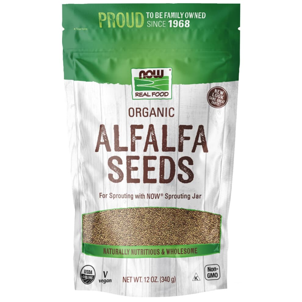 NOW Foods Organic Alfalfa Seeds For Sprouting Grown in the USA Certified Non-GMO 12-Ounce (Packaging May Vary)