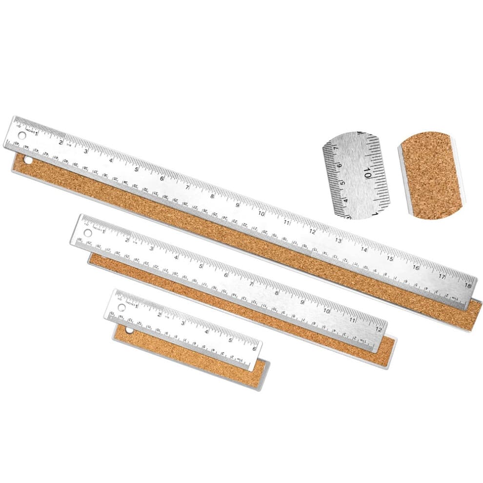Metal Ruler 3 Pieces Stainless Steel with Cork Bac