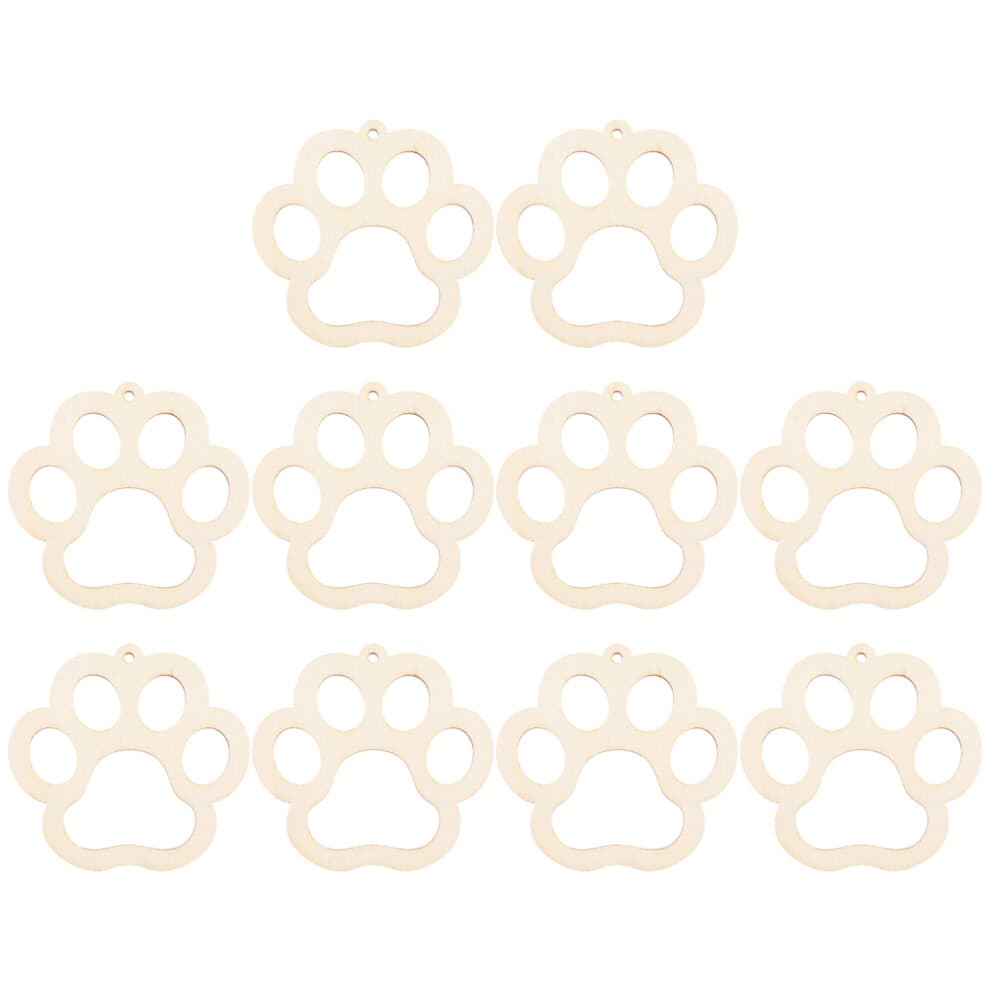 Diy Crafts Supply Wood Paw Print For Pet Owners 10 Sets