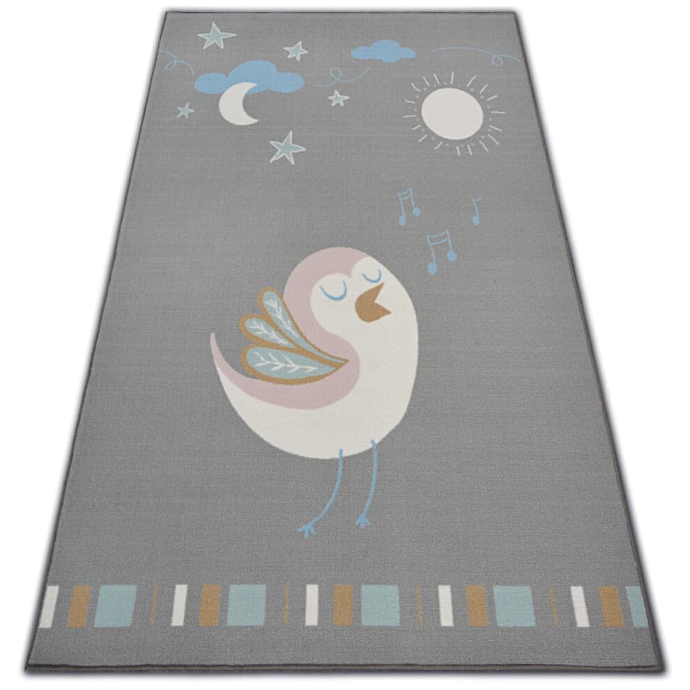 Carpet for kids LOKO Bird grey anti-slip 120x170 cm