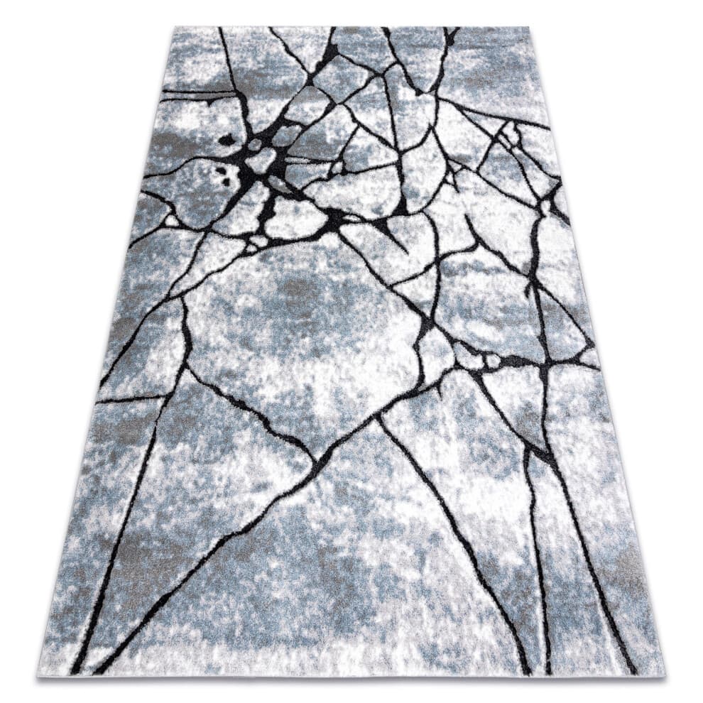 Modern carpet COZY 8873 Cracks, Cracked concrete - structural two levels of fleece light grey / blue 80x150 cm