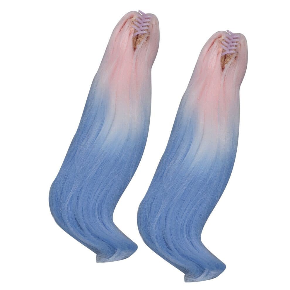 2 Pcs Doll Claw Clip Wigs 25cm Gradient Color Straight Ponytail Extension