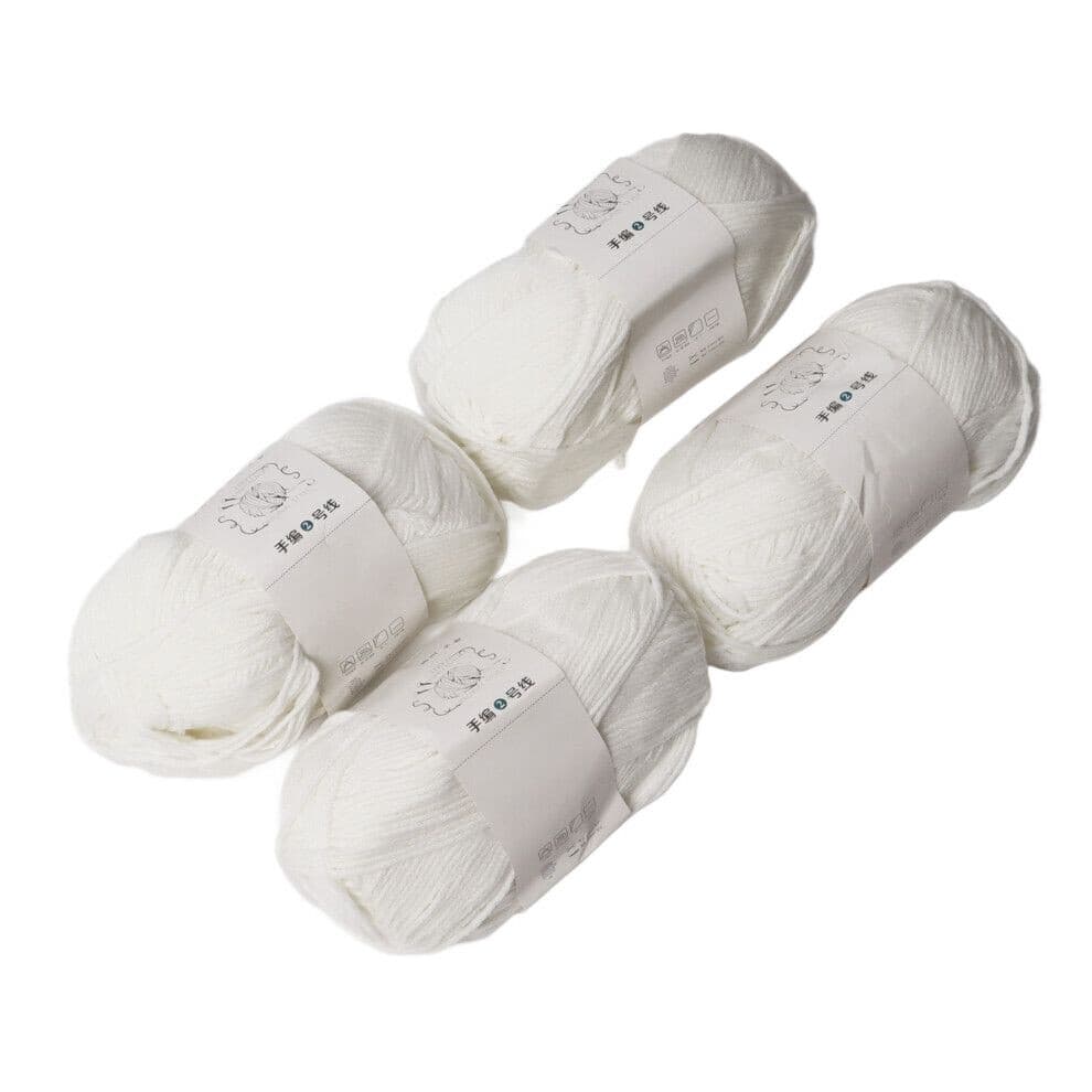 4Pcs Cotton Yarn 3mm Soft Elastic Breathable Creamy White Knitting Yarn