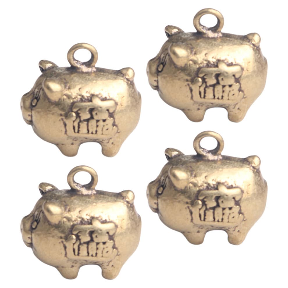 20Pcs Vintage Brass Pig Statue Charms Small Golden Keychain Pendants
