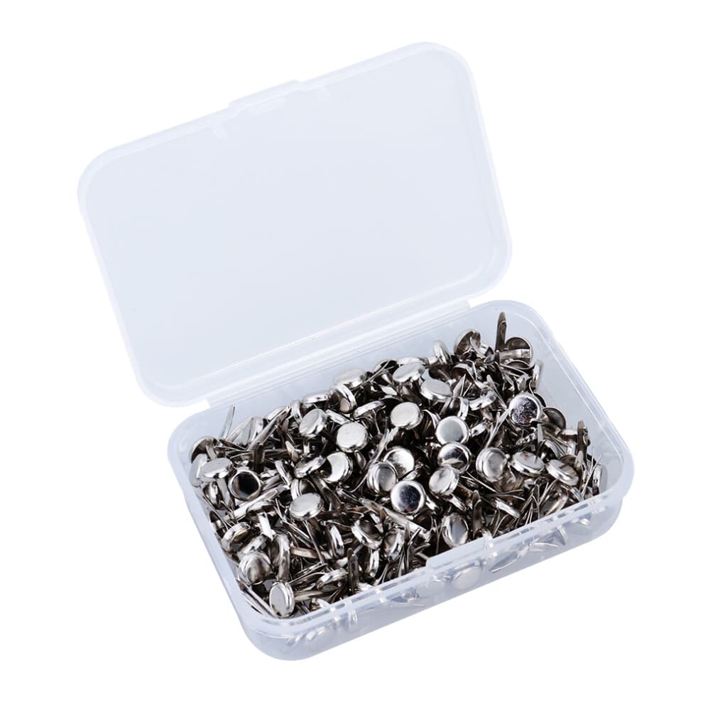 200Pcs Brad Fastener Metal Paper Clips Silver with Compact Storage Box