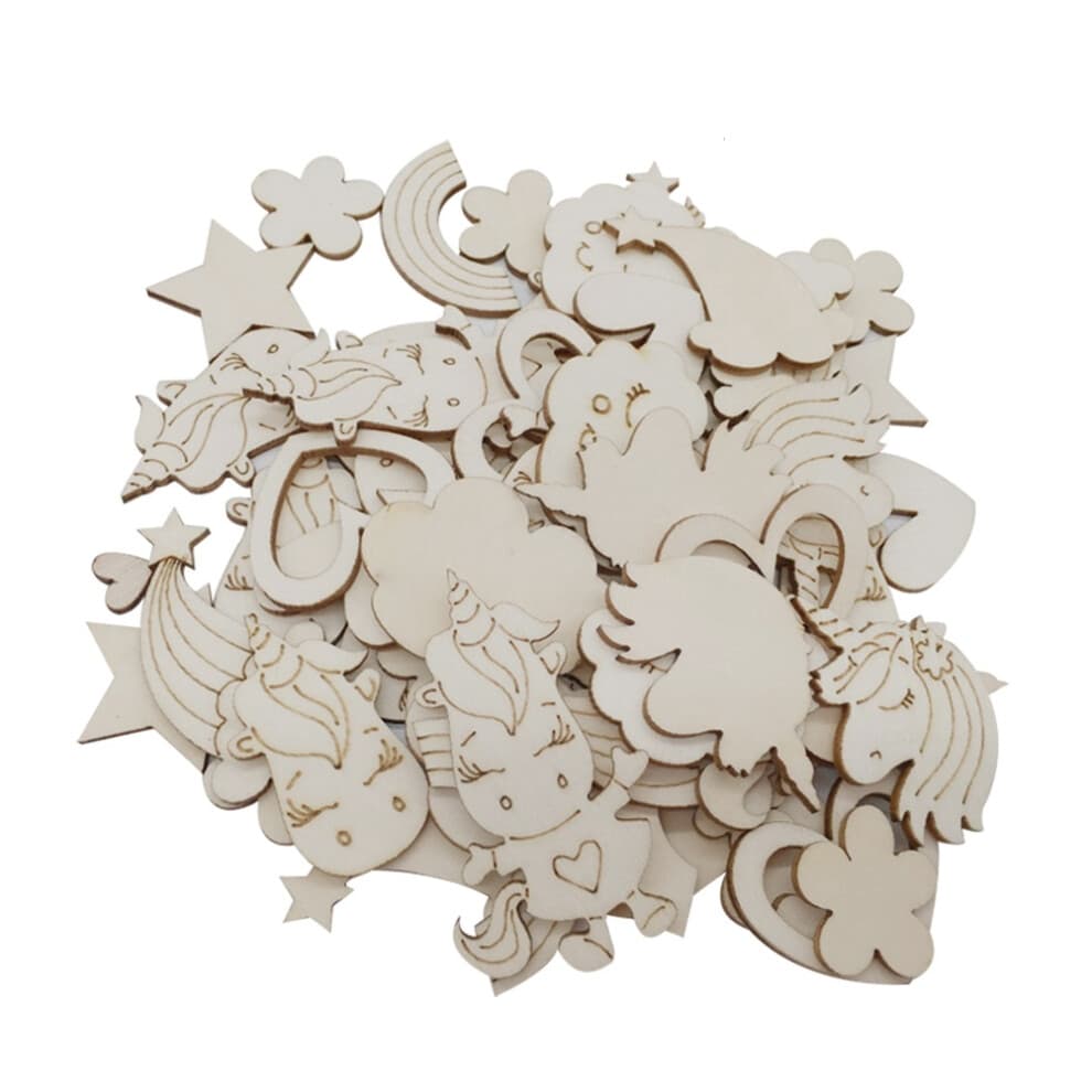 30 Pcs Chip Crafts Child Cutouts Wooden Art Decorations