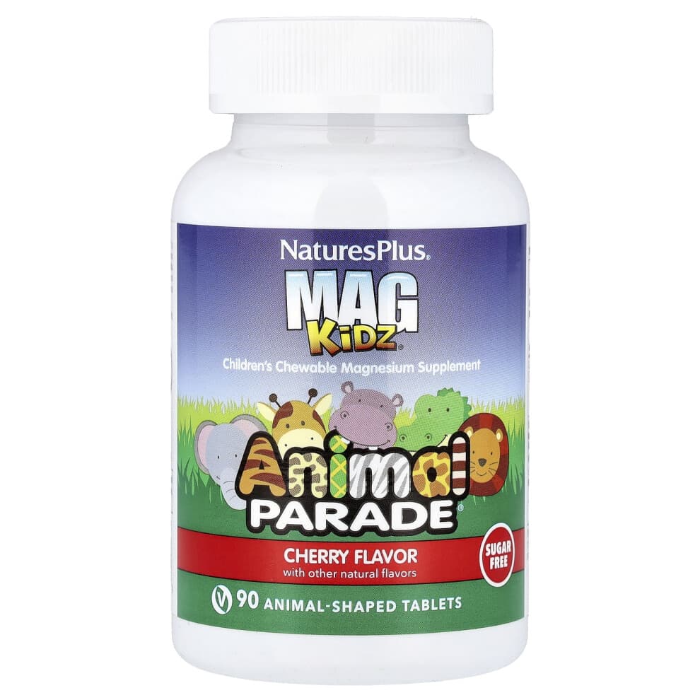 NaturesPlus, MagKidz, Animal Parade, Children's Chewable Magnesium, Cherry, 90 Animal-Shaped Tablets