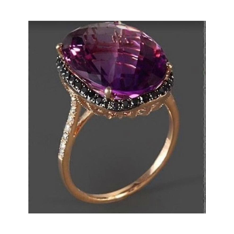 Rose Gold Plated Black Zircon And Purple Gem Ring - Creative Black Zircon Set with Purple Gem Ring