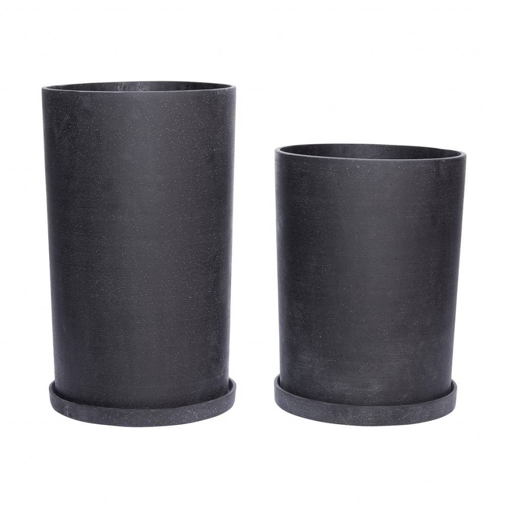 Hubsch Flowerpot set with dish black polystone