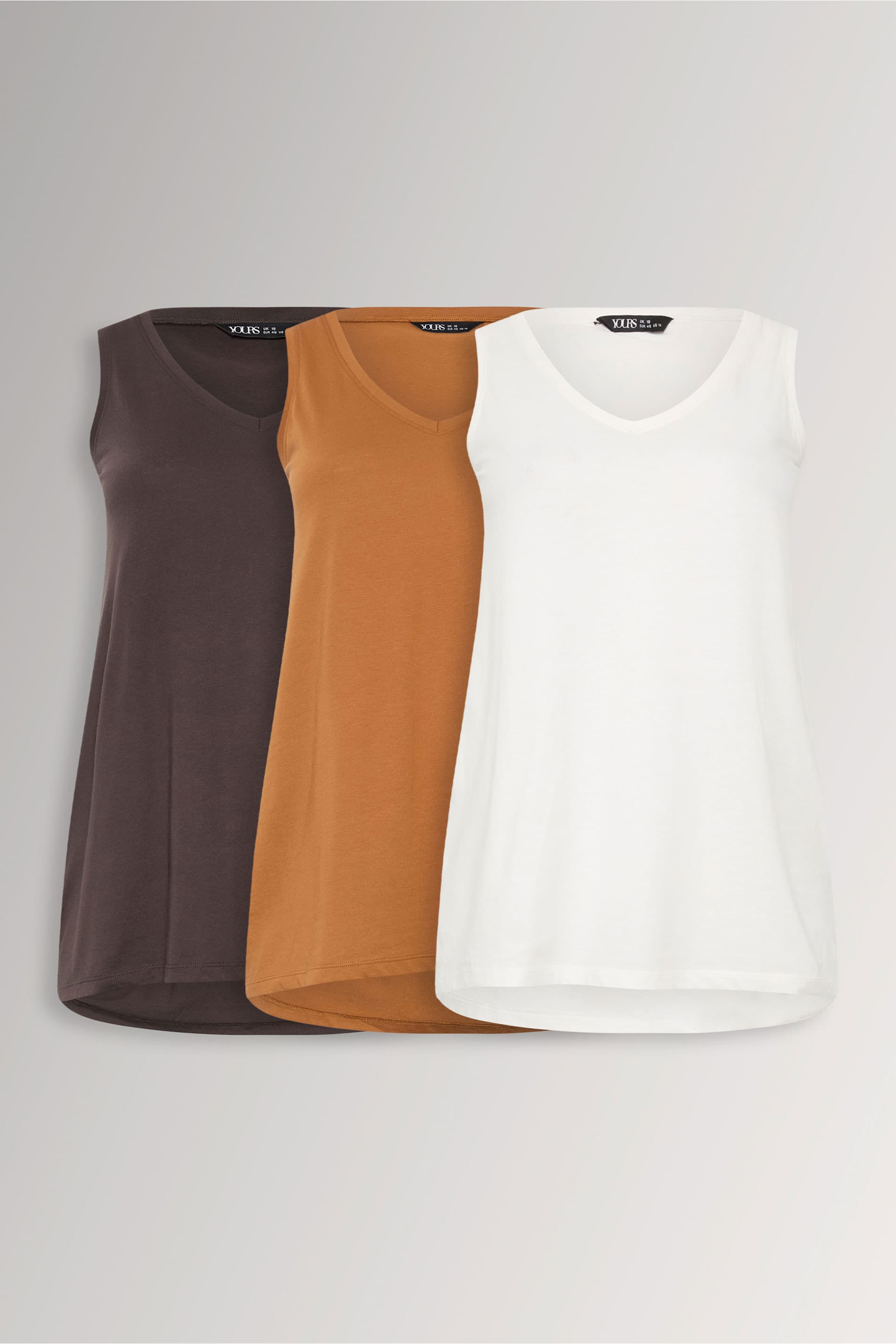 Yours 3 Pack Plus Size Chocolate Brown & Rust Orange Vneck Vest Tops Size 38-40