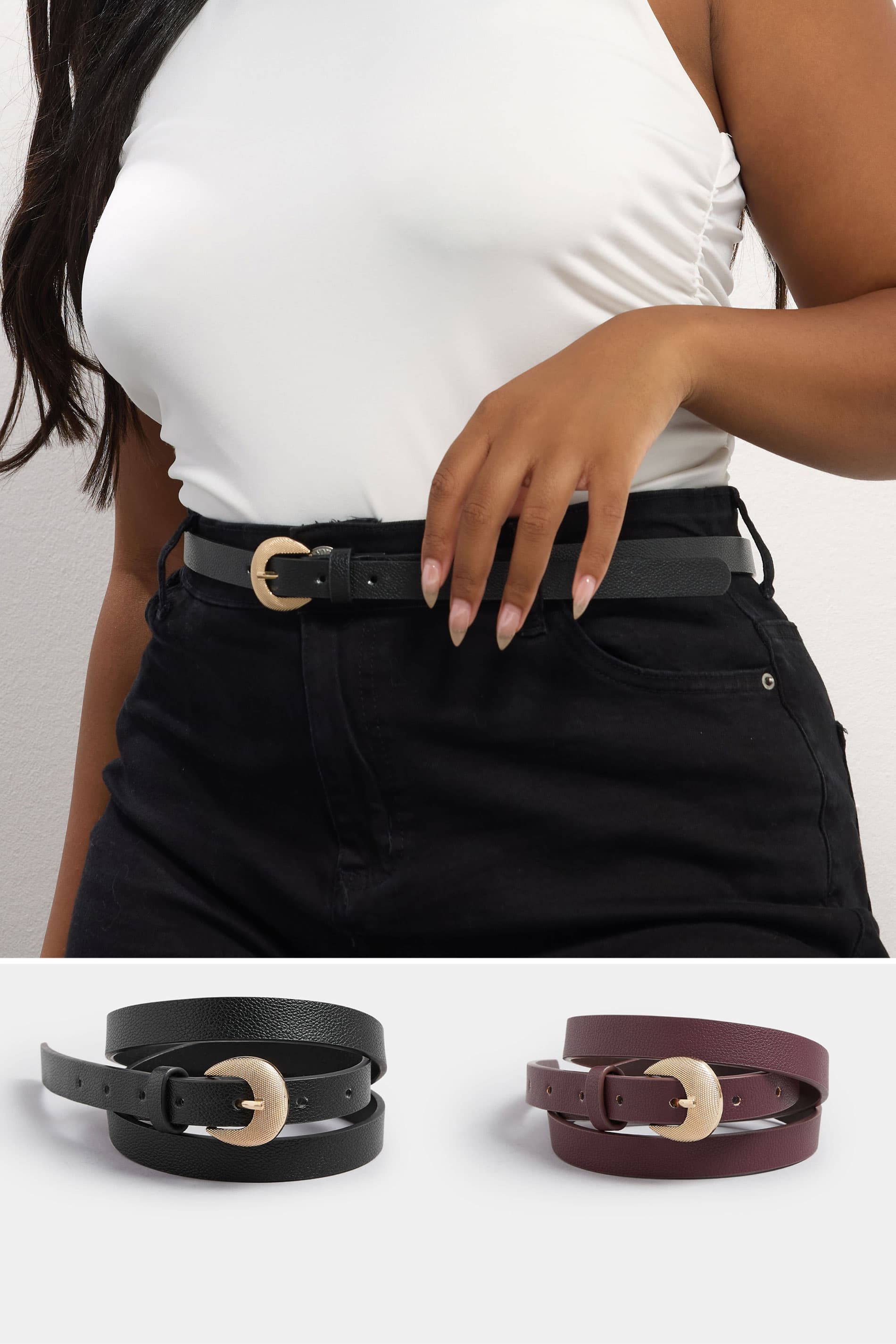 Yours Yourset 2 Pack Black & Purple Textured Buckle Belts Size 22-24