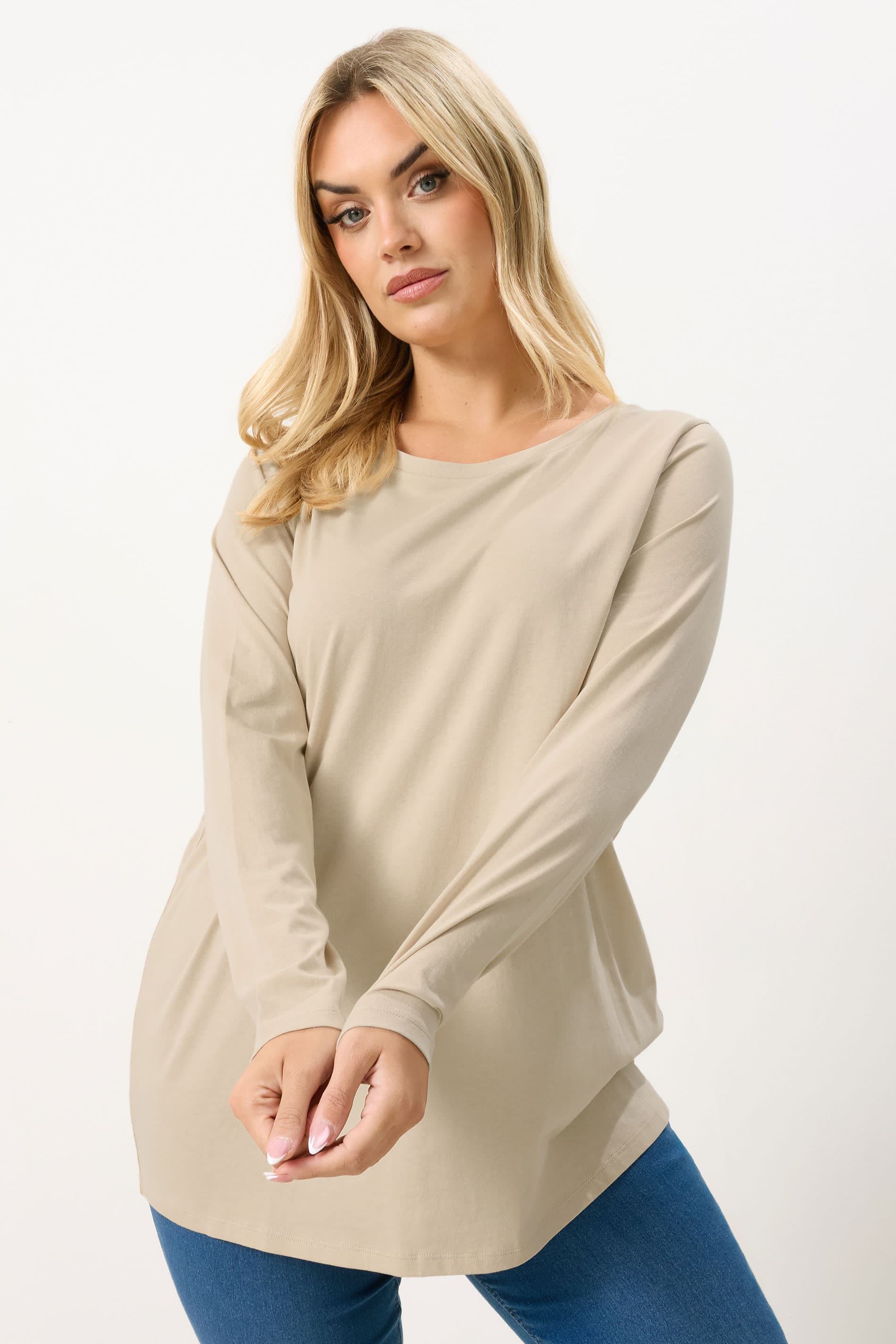 Yours Plus Size Natural Brown Long Sleeve Core Tshirt Size 18