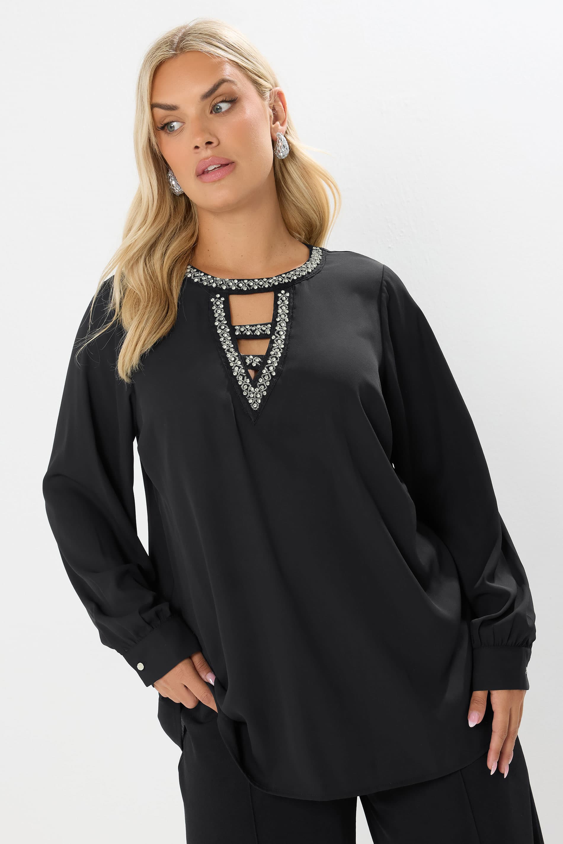 Yours Plus Size Black Diamante Keyhole Blouse Size 18